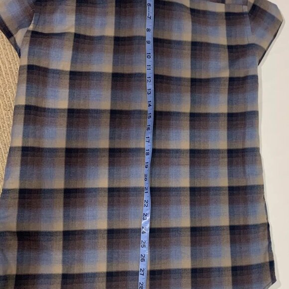 Patrick Assaraf Long Sleeve Button Up Flannel Shirt Size Medium Blue Brown - Picture 12 of 13